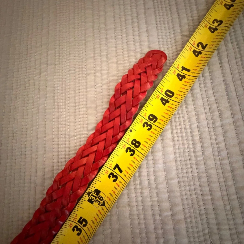 Ribco USA Red Braided Leather Western Belt Silver Floral Buckle XL Boho Vintage